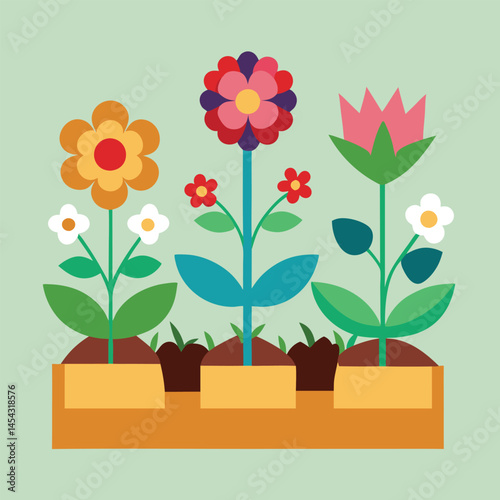 Flower bed with 4 types of flowers. 