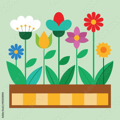 Flower bed with 4 types of flowers. 