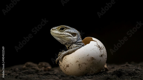 Baby Lizard Emerging From Egg photo