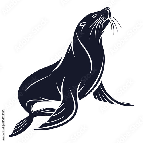 Sea lion vector illustration of marine mammal wildlife animal seal drawing in black and white silhouette style isolated on transparent background
