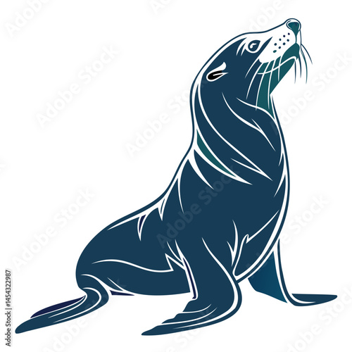 Illustration of a sea lion seal looking up vector graphic design wildlife animal marine mammal ocean aquatic art 100 isolated on transparent background