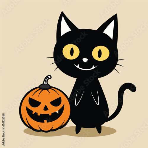 Funny-horror-black-cat-with-horror-pumpkin 