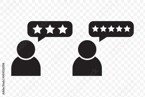 Five stars black icon set rounded shape, customer product review feedback icons, 5 star rating satisfaction isolated vector flat icon, client positive feedback stars sign for web and app design. EPS10