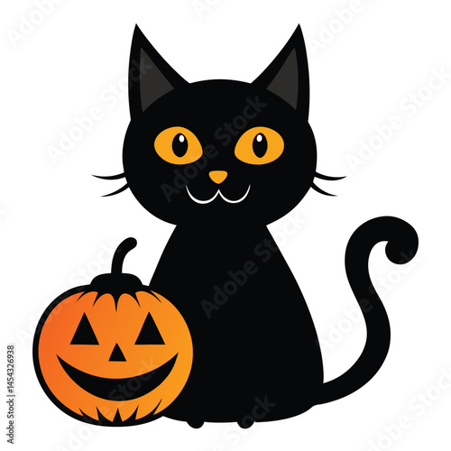 Funny-horror-black-cat-with-horror-pumpkin 