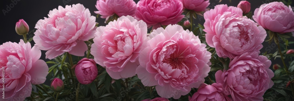 Obraz premium Luscious pink peonies and roses, abundant blooms, empty space , summer, elegant