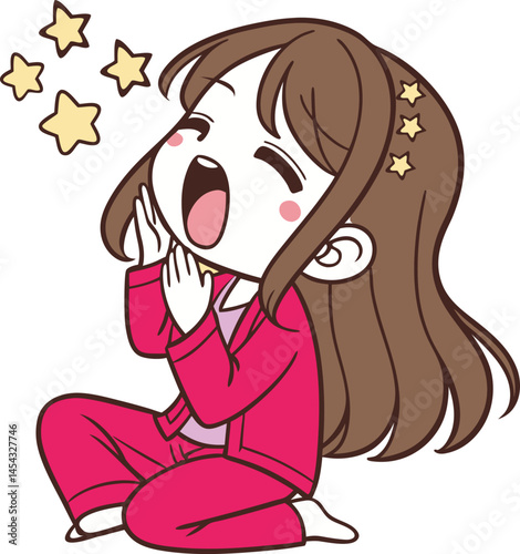 A sleepy cartoon girl wearing nighty 