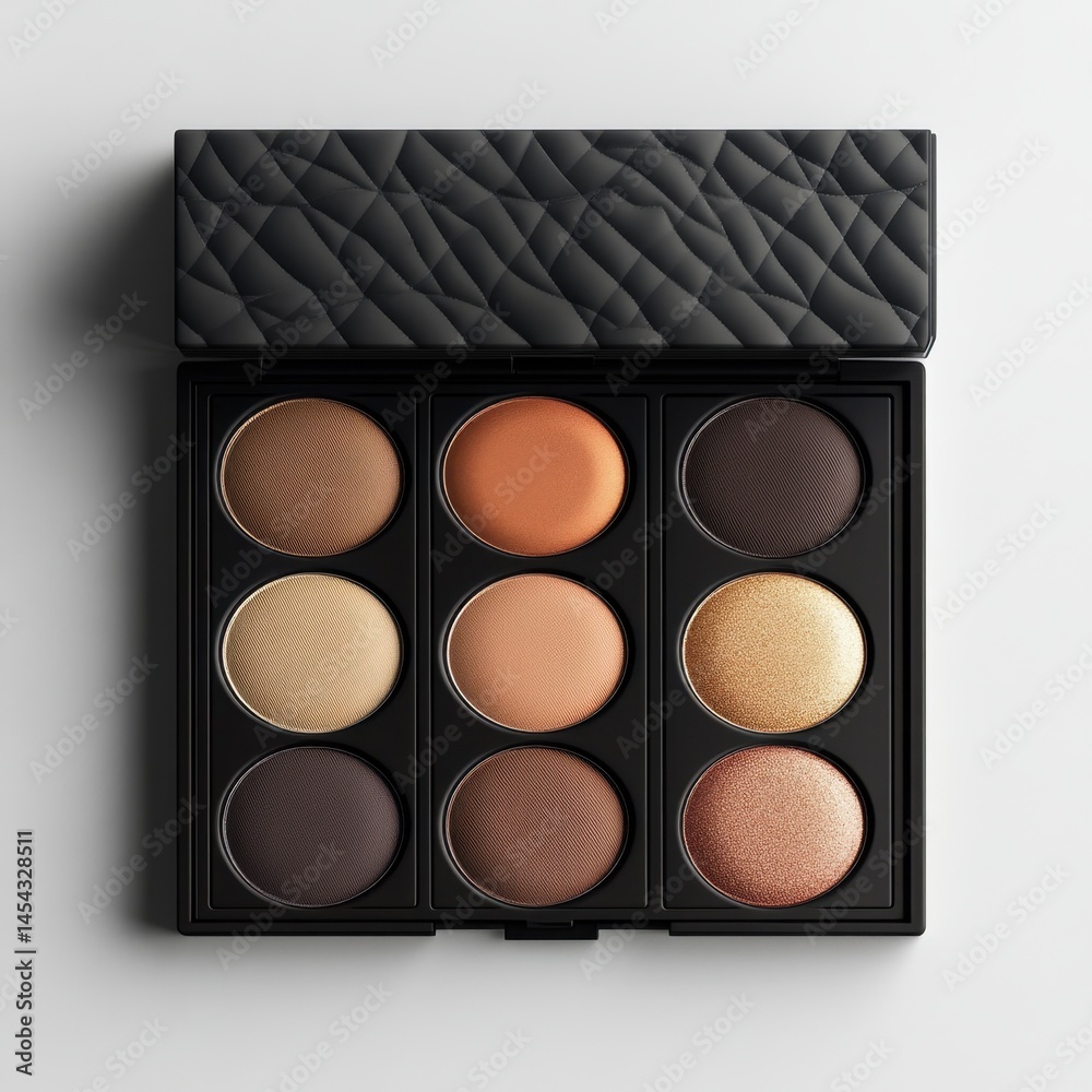 Fototapeta premium An opened eyeshadow palette displaying various cosmetic eye makeup colors