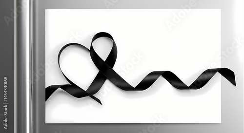 Black Ribbon Heart Sympathy Remembrance Mourning Grief Loss Support Awareness Condolences Image