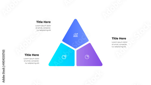 Colorful triangular infographic featuring graphics for growth, finance, and analysis. Ideal for presentations, corporate branding, or financial themes