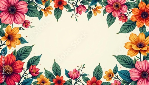 Intricate floral pattern, vibrant blooms & leaves , aesthetic, blossom