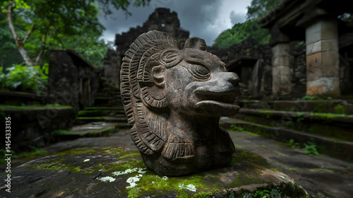 Ancient Stone Animal Sculpture In Temple Ruins