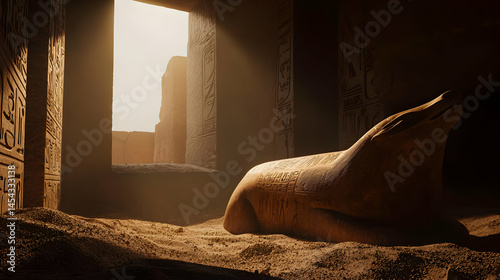 Ancient Egyptian Statue In Sunlit Ruins