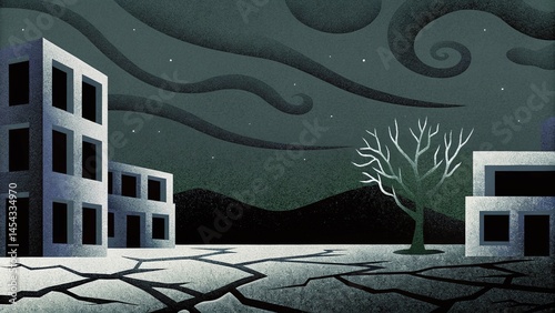 Apocalyptic Digital Painting of a World Collapse and Doomsday Scene