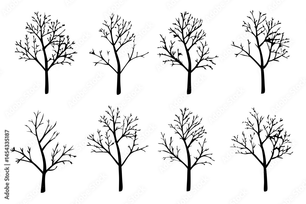 Obraz premium Dead Tree Silhouette Without Leaves. Bare Tree Vector Icon Set
