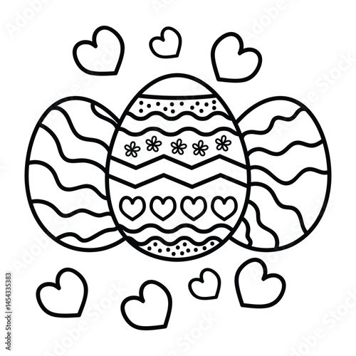Bold and Easy, Easter Coloring Page,  Line Art Drawing,  Decorative Egg Busket, Easter-themed, Holiday Coloring Fun, Easter Egg Coloring, 