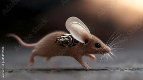 Futuristic Running Mouse With Mechanical Parts