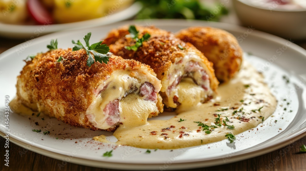Exquisite Cordon Bleu: Golden-Crusted Chicken Rolls with Melted Cheese Perfection Exquisite Cordon Bleu: Golden-Crusted Chicken Rolls with Melted Cheese Perfection