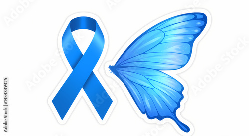 Blue Ribbon and Butterfly Prostate Cancer Awareness Symbol