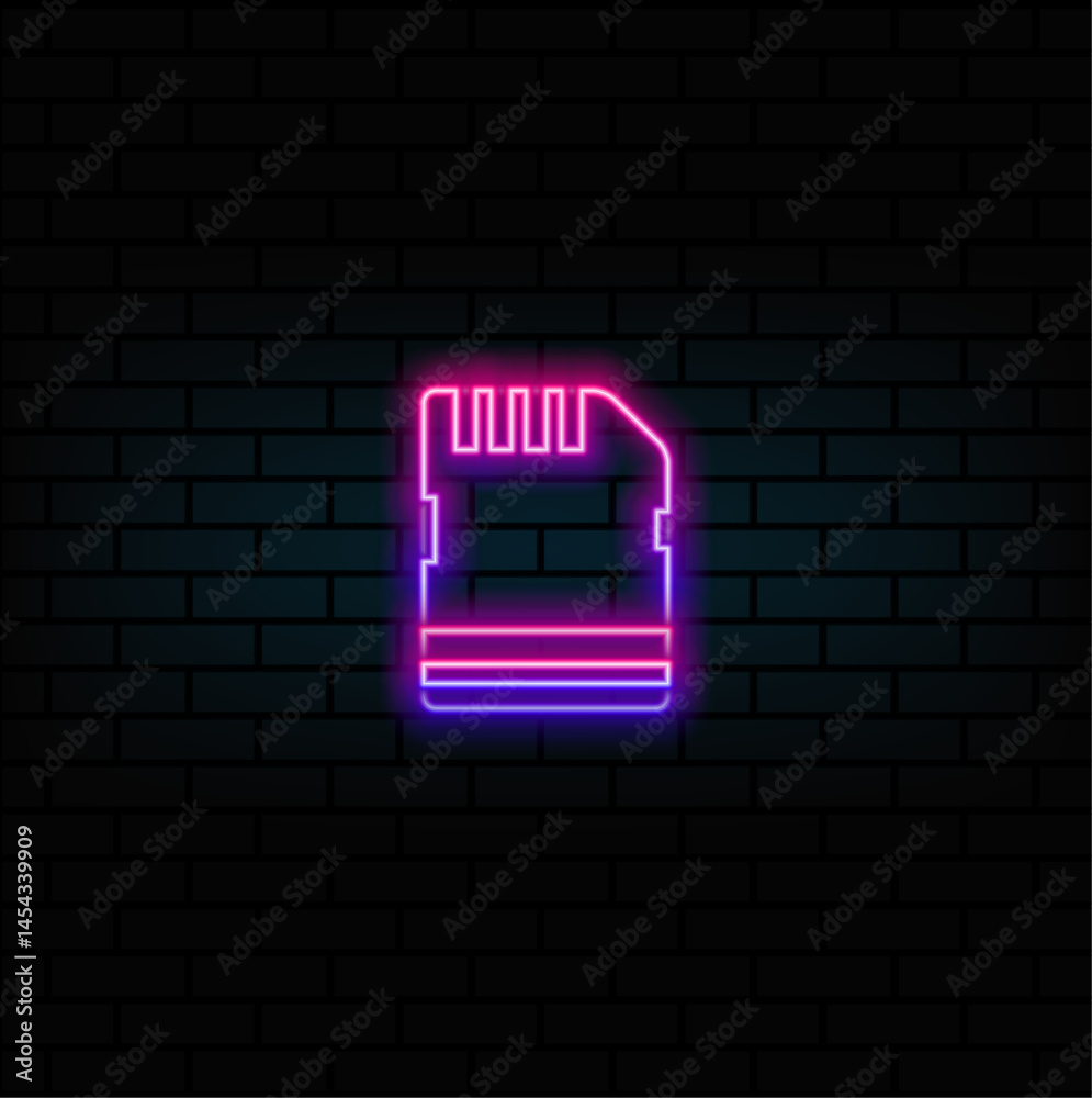 neon style.Micro SD card icon. Memory chip vector illustration. Storage adapter business concept. neon style.Micro SD card icon. Memory chip vector illustration. Storage adapter business concept.