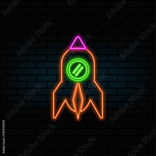 neon style.rocket launch into space. rocket launch icon for startup business symbol.
