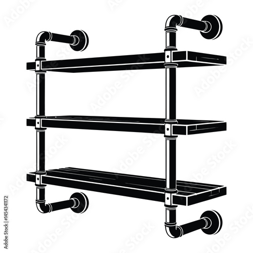 Industrial pipe shelving Silhouette, Vector, Illustration, Icon, Logo, White Background.