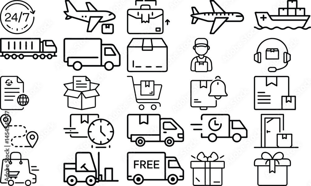 Fototapeta premium Delivery and Shipping Vector Icons Set - Editable Collection
