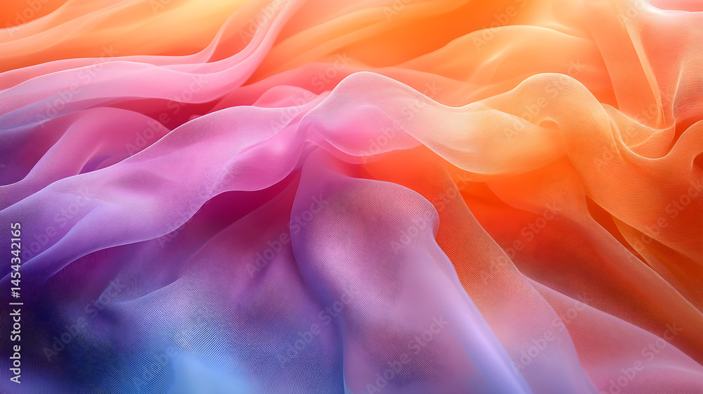 Fototapeta premium Close-up of swirling pastel rainbow fabric tulle with rich texture