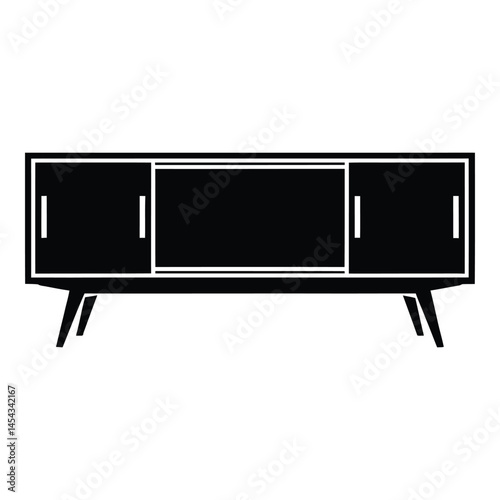 Mid-century modern credenza Silhouette, Vector, Illustration, Icon, Logo, White Background.