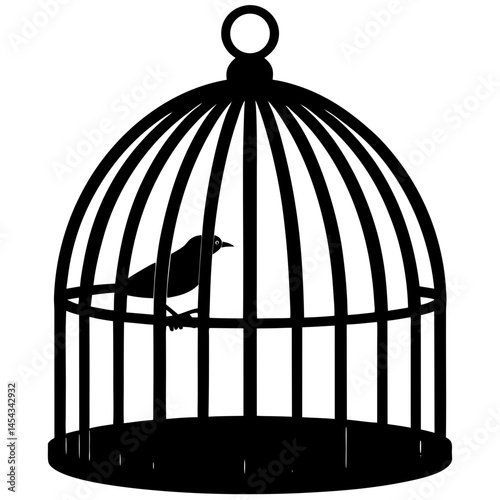 Silhouette of a Bird in a Dome Shaped Cage