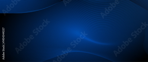 Illustration vector abstract wave, flow line, motion pattern and particle dot on dark blue background. Modern futuristic, big data design for background. Digital datum, high tech, technology concept