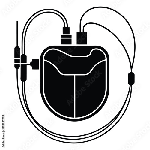 Pacemaker with leads Silhouette, Vector, Illustration, Icon, Logo, White Background.