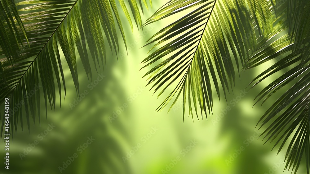 Obraz premium Lush tropical foliage casts dappled shadows.