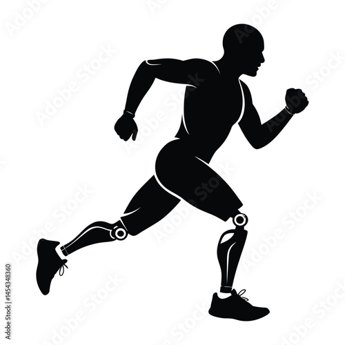 Prosthetic limb running Silhouette, Vector, Illustration, Icon, Logo, White Background.