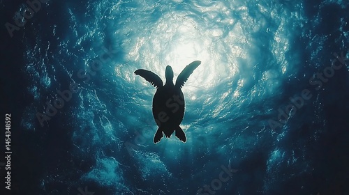 Aquatic ballet: Sea turtle gracefully gliding through clear turquoise waters
