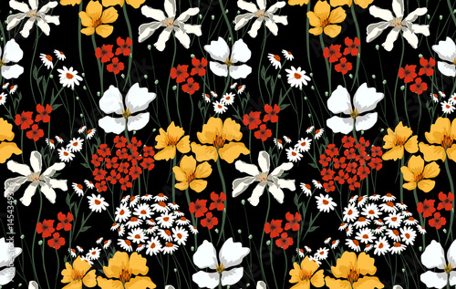 Wallpaper Mural Seamless flower pattern. Abstract pattern. Textile print pattern. Black background.  Torontodigital.ca