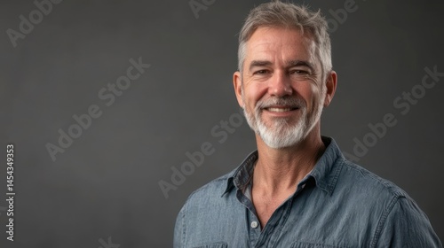 Professional studio portrait of a confident middle-aged man, neutral grey background, soft lighting, high detail