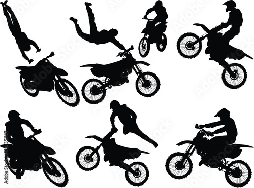 seven motorcycles silhouettes on white