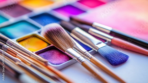 Artistic Watercolor Palette and Brushes Arrayed for Creative Painting Session