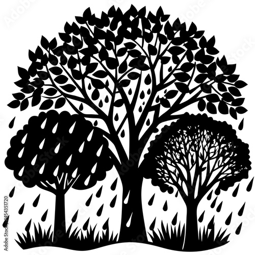 Rain Tree  Vector Silhouette (Shirish Tree) on White Background
