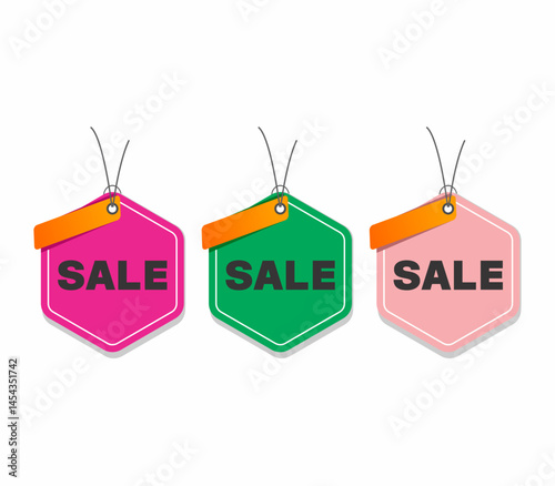Set of sale tags and labels, shopping labels. Realistic discount tags
