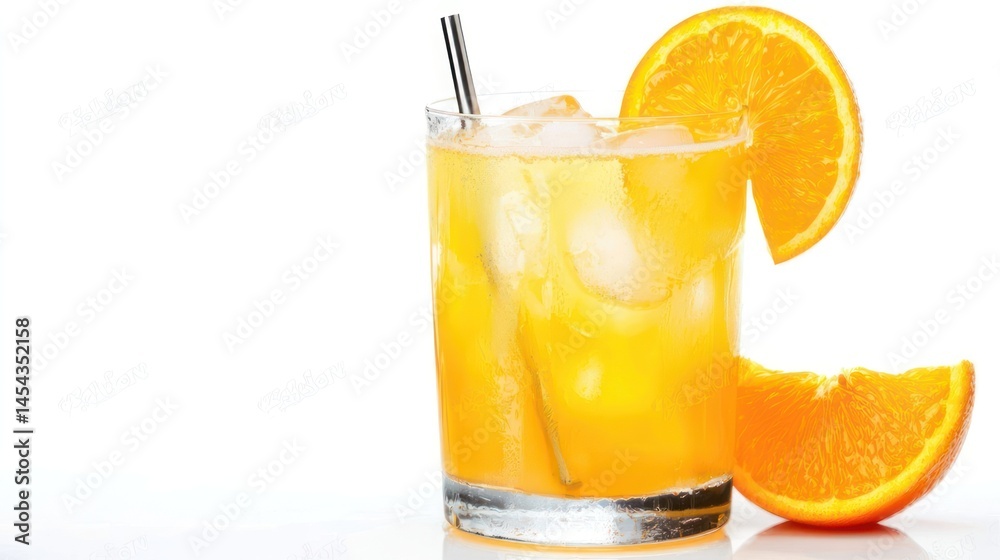 Fototapeta premium Screwdriver cocktail high-resolution cocktail drink in clear glass with vibrant garnish, isolated white background