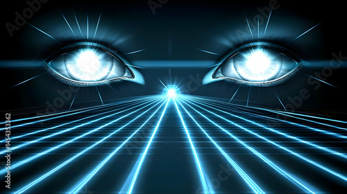 Glowing Eyes Viewing Futuristic Path