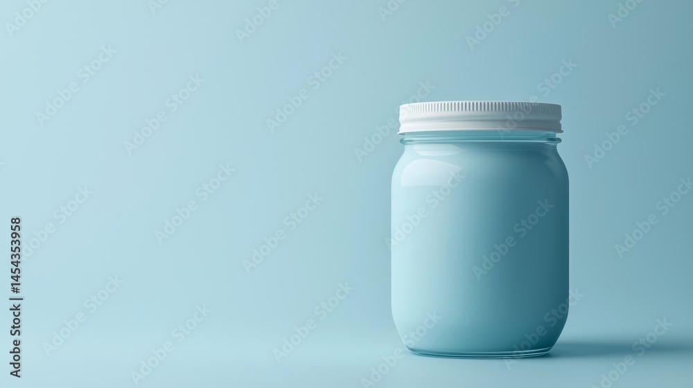 Clean Lines minimalist illustration of a smooth protein jar in soft pale blue tones Clean Lines minimalist illustration of a smooth protein jar in soft pale blue tones