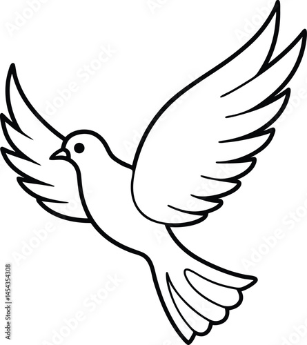 A white dove, a bird symbolizing peace, takes flight as a vector illustration with outstretched wings