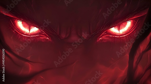 Close Up Of Glowing Red Eyes Of Fantasy Monster