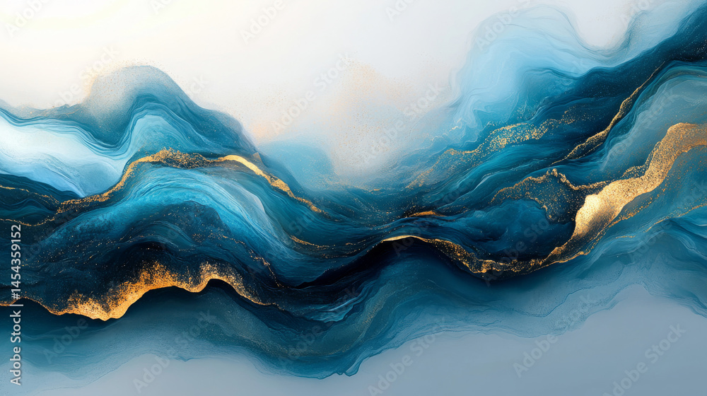 A flowing abstract art piece shows translucent hues mixed with metallic gold veins, forming a luxurious organic landscape A flowing abstract art piece shows translucent hues mixed with metallic gold veins, forming a luxurious organic landscape