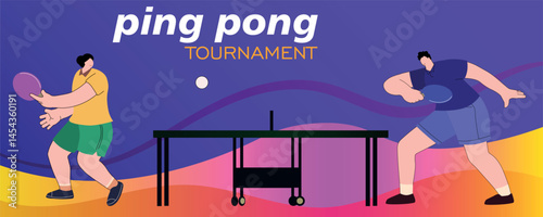 Man and woman playing ping pong, poster sport club, active recreation. Table tennis, sports competitions, tournament of professionals