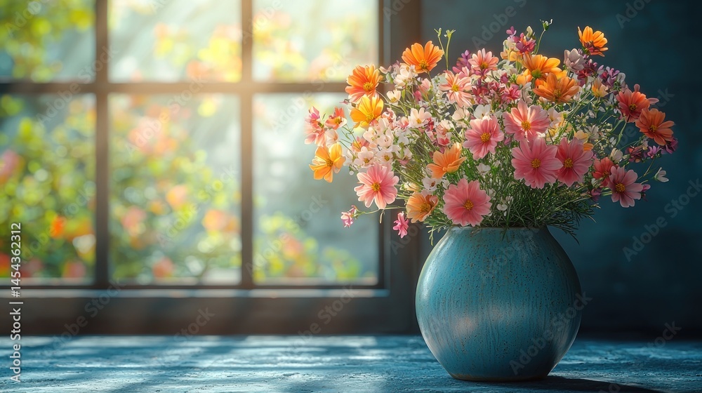 custom made wallpaper toronto digitalColorful flower bouquet in a vase by a window