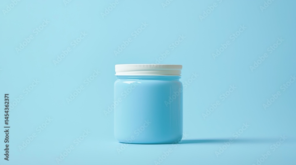 Smooth illustration of a protein jar with a soft pale sky blue minimalist background Smooth illustration of a protein jar with a soft pale sky blue minimalist background