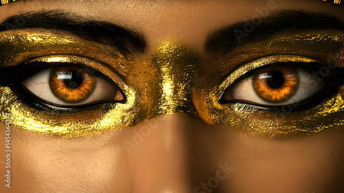 Close Up Woman Eyes With Golden Glitter Makeup